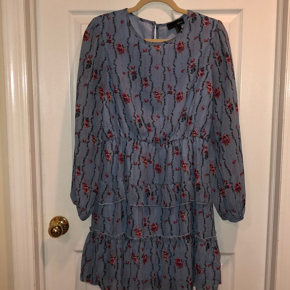 Blue Floral Ruffle Dress